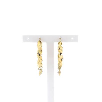 Gouden wokkel creolen met zirconia; Ø 34,5 mm (Oorbellen), Gebruikt, Overige kleuren, Ophalen of Verzenden, Met edelsteen