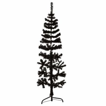 vidaXL Kunstkerstboom half met standaard smal 120 cm zwart, Diversen, Verzenden, Nieuw