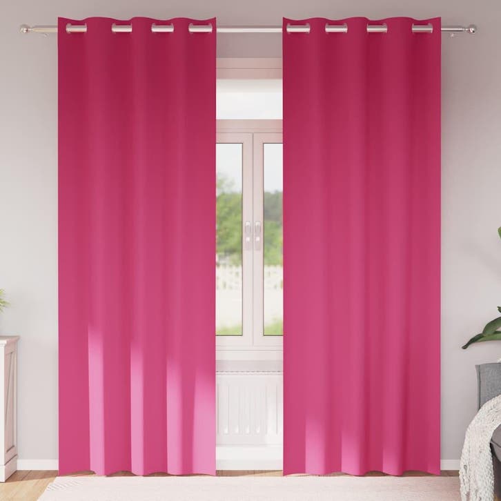 vidaXL Zwart-out Gordijnen met Ringen 2 pcs Felroze 260 x, Huis en Inrichting, Stoffering | Gordijnen en Lamellen, Nieuw, Verzenden