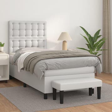 vidaXL Boxspring met matras kunstleer wit 80x200 cm, Overige materialen, Eenpersoons, Verzenden, Wit
