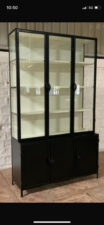 Buffetkast exclusief zwart metaal glas 142 cm breed actie, Vitrinekast exclusief zwart metaal glas 142 cm breed actie, 100 tot 150 cm