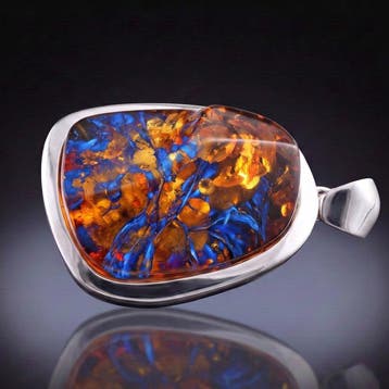 Uniek! Blauwe Baltische Amber Poolse Art Nouveau-hanger