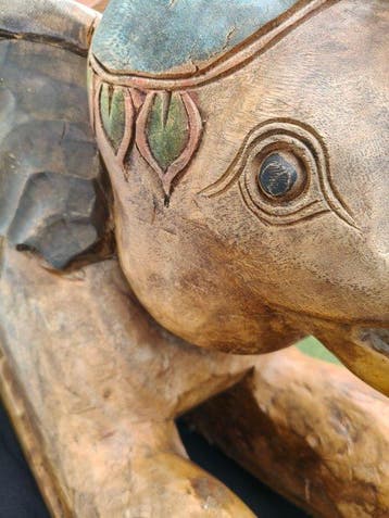 sculptuur, Olifant schommelstoel vintage - 67 cm - hard hout