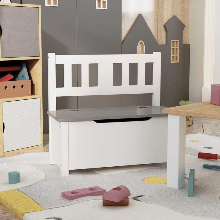 vidaXL Kinderopbergbankje 60x30x55 cm MDF wit en grijs, Kinderen en Baby's, Kinderkamer | Overige Meubels, Nieuw, Verzenden