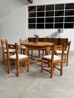 Stoel - Textiel, Eik - Eettafel en 6 stoelen