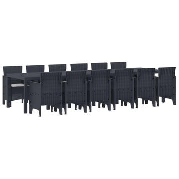 vidaXL Tuin Eetset 13 st Antraciet Polt riet, Verzenden, Nieuw, 3 zitplaatsen