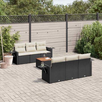 vidaXL 7-delige Loungeset met kussens poly rattan zwart, Verzenden, Nieuw, Loungeset