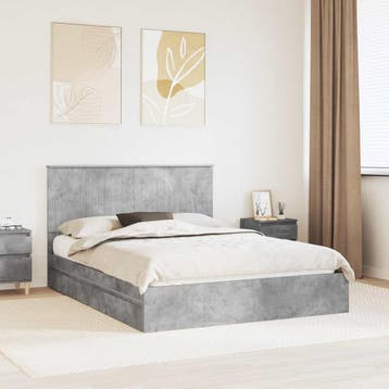 vidaXL Opslag bed met lade Beton Grijs 150 x 200 cm Bewerkt, Verzenden, Nieuw, Grijs, Hout