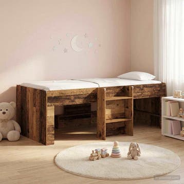 vidaXL Kinder Hoogslaper Oud hout 90 x 190 cm Bewerkt hout, Huis en Inrichting, Eenpersoons, Bruin, Verzenden, Nieuw