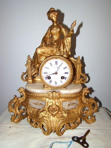Figurale pendule - Japy frères - regel en marmer - 1850-1900, Antiek en Kunst