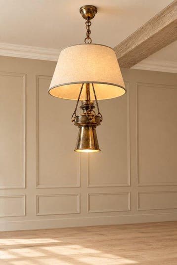 Scheepslamp - Franse Bouillotte hanglamp met 2 lampenkappen, Antiek en Kunst