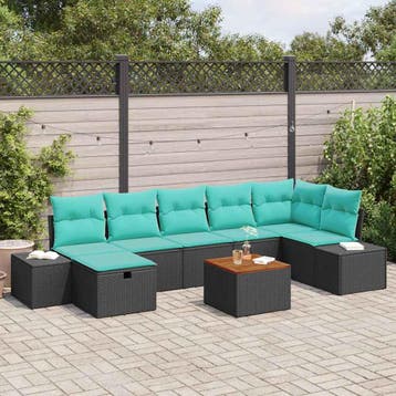 vidaXL Tuinbankenset 8 st Zwart Poly riet, Verzenden, Nieuw, Rotan, 8 zitplaatsen