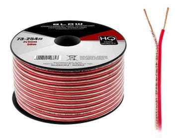 HQ luidsprekerkabel 2 x 1.00 mm transparant/rood op rol 50 m, Ophalen of Verzenden, Nieuw, Kabel of Snoer