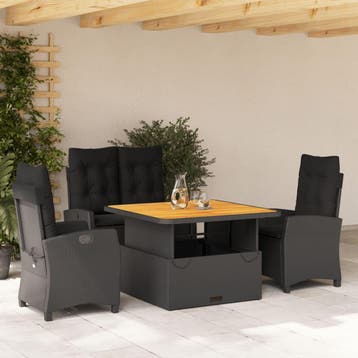 vidaXL 4-delige Tuinset met kussens poly rattan zwart, Verzenden, Nieuw, 4 zitplaatsen, Tuinset
