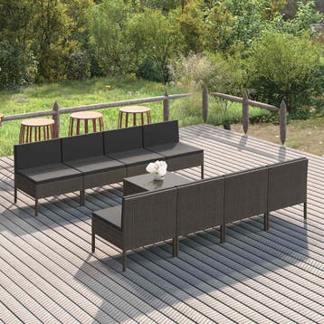 vidaXL 9-delige Loungeset met kussens poly rattan grijs, Verzenden, Nieuw, Loungeset