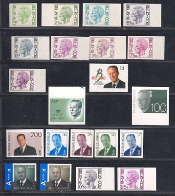 België - Verzameling van 19 ongetande zegels van Z.M. Koning, Gestempeld