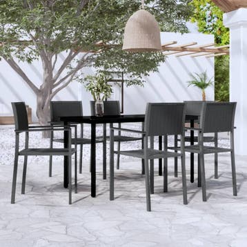 vidaXL 7-delige Tuinset zwart, Verzenden, Nieuw, Tuinset, 6 zitplaatsen