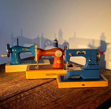 Naaimachine - Gietijzer, Hout, Chrome, - Set van drie