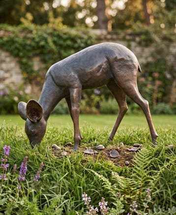 sculptuur, Grazing Deer - 58 cm - 50 cm - Brons
