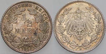 1/2 Mark 1912 D Kleinmunten-kaiserreich Grosser Adler, Verzenden