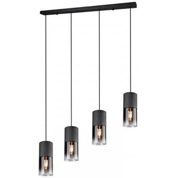 Zwarte LED Hanglamp met Glas - Trion Roba 4-lichts Rechthoek, Ophalen of Verzenden, Nieuw
