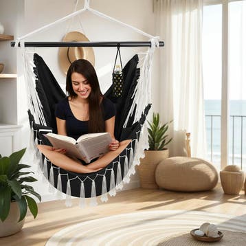 Hangstoel Malika, boho-stijl, draagkracht 150kg - zwart, Verzenden, Nieuw