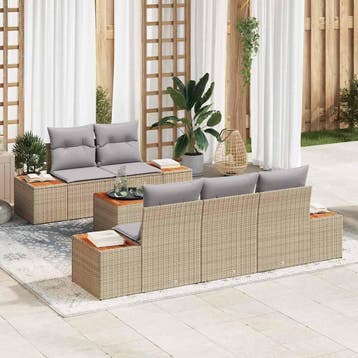 vidaXL Tuinbankenset 6 st Beige Poly riet, Verzenden, Nieuw, Rotan, 6 zitplaatsen