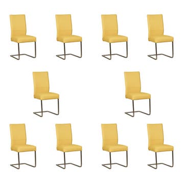 Set van 10 Leren eetkamerstoelen Remix - Toledo Giallo, Ophalen of Verzenden, Nieuw, Leer, Vijf, Zes of meer stoelen