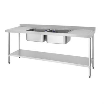 RVS spoeltafel dubbele spoelbak afdruiprek links  | 180x60cm, Verzenden, Nieuw in verpakking