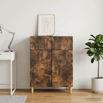vidaXL Dressoir met lade Gerookt eiken 66 x 34,5 x 90 cm, Verzenden, Nieuw, Overige houtsoorten, Minder dan 50 cm