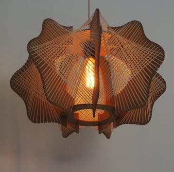 Lamp - multiplex - Franse hanglamp van hout, jaren zestig
