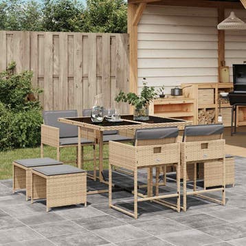 vidaXL 9-delige Tuinset met kussens poly rattan gemengd, Verzenden, Nieuw, 8 zitplaatsen, Tuinset
