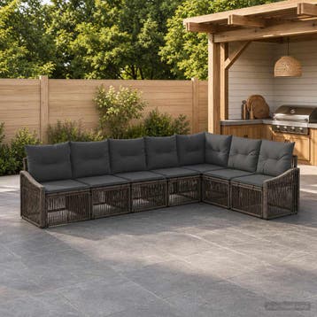 vidaXL Tuinbankenset 7 st Grijs poly rattan, Tuin en Terras, Verzenden, Nieuw, 7 zitplaatsen