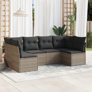 vidaXL 6-delige Loungeset met kussens poly rattan grijs, Verzenden, Nieuw, Loungeset