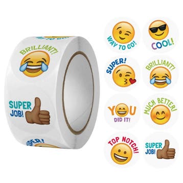 Emoji Stickers Op Rol - 25 mm - Met Tekst - 500 Stuks -, Verzenden, Nieuw