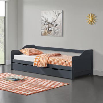 Bedbank tienerbed met onderschuifbed 90x200 cm donkergrijs, Kinderen en Baby's, Verzenden, Nieuw
