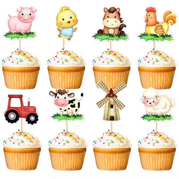 16 cupcake toppers boerderij, Hobby en Vrije tijd, Ophalen of Verzenden, Nieuw, Versiering, Verjaardag