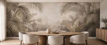 Jungle behang – beige palmen met een lichte doorkijk, Huis en Inrichting, Bladeren, Overige merken, Ophalen of Verzenden, Fotobehang