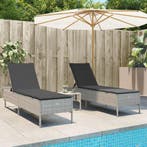 vidaXL Ligstoelen 2 st met kussen poly rattan lichtgrijs, Tuin en Terras, Ligbedden, Verzenden, Nieuw