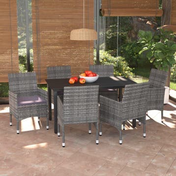 vidaXL 7-delige Tuinset met kussens poly rattan grijs, Tuin en Terras, Verzenden, Nieuw, 6 zitplaatsen, Tuinset