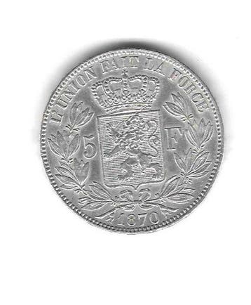België. Leopold II. 5 Francs 1870 (Zonder minimumprijs)
