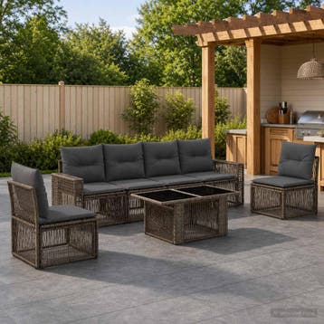 vidaXL Tuinbankenset 7 st Grijs en Donkergrijs poly rattan, Verzenden, Nieuw