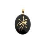 Vintage gouden medaillon hanger met onyx (Hanger of bedel), Ophalen of Verzenden, Gebruikt, Goud, Overige merken