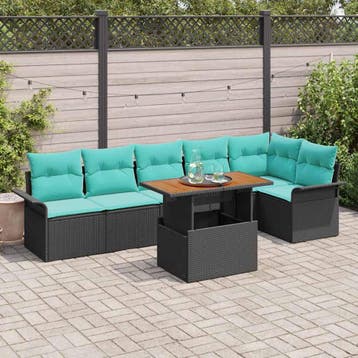 vidaXL Tuin Sofa Set met opslag 7 pcs Zwart Poly riet, Tuin en Terras, Verzenden, Nieuw, Rotan, 7 zitplaatsen