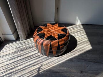 Poef - Leder - Handgenaaid Patchwork