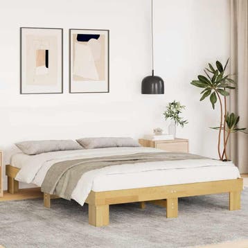 vidaXL Bedframe zonder matras 140x190 cm massief hout eiken, Huis en Inrichting, Slaapkamer | Bedden, Bruin, Verzenden, Hout, Nieuw