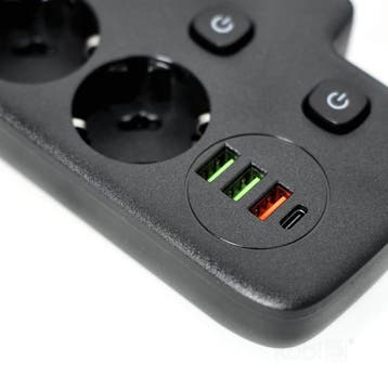 Kobi Verlengsnoer - 2 stopcontacten + 3x USB-A & 1x USB-C..., Ophalen of Verzenden, Nieuw