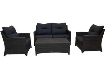 4-delige wicker loungeset – zwarte poly-rattan tuinset met b, Ophalen of Verzenden, Nieuw