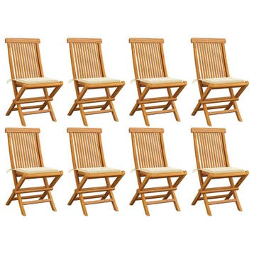 vidaXL Inklapbare stoelen 8 st met crèmekleurige kussens, Tuin en Terras, Verzenden, Nieuw, Hout