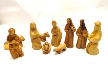 Kerststal van olijfhout (10 nieuwe stukken) - handgemaakt